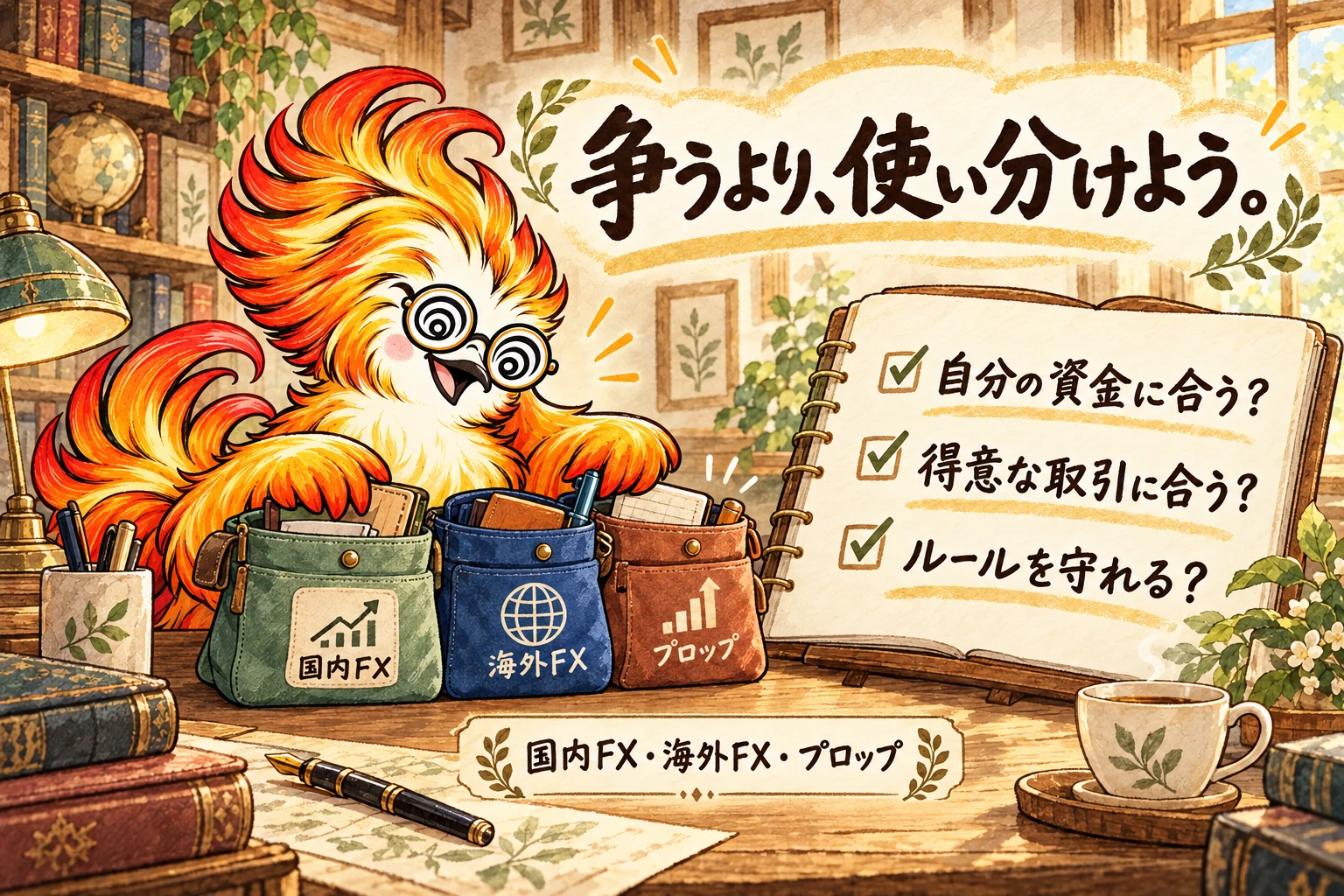 モネタくんと整理。資金・得意な取引・ルールとの相性で選ぼう。