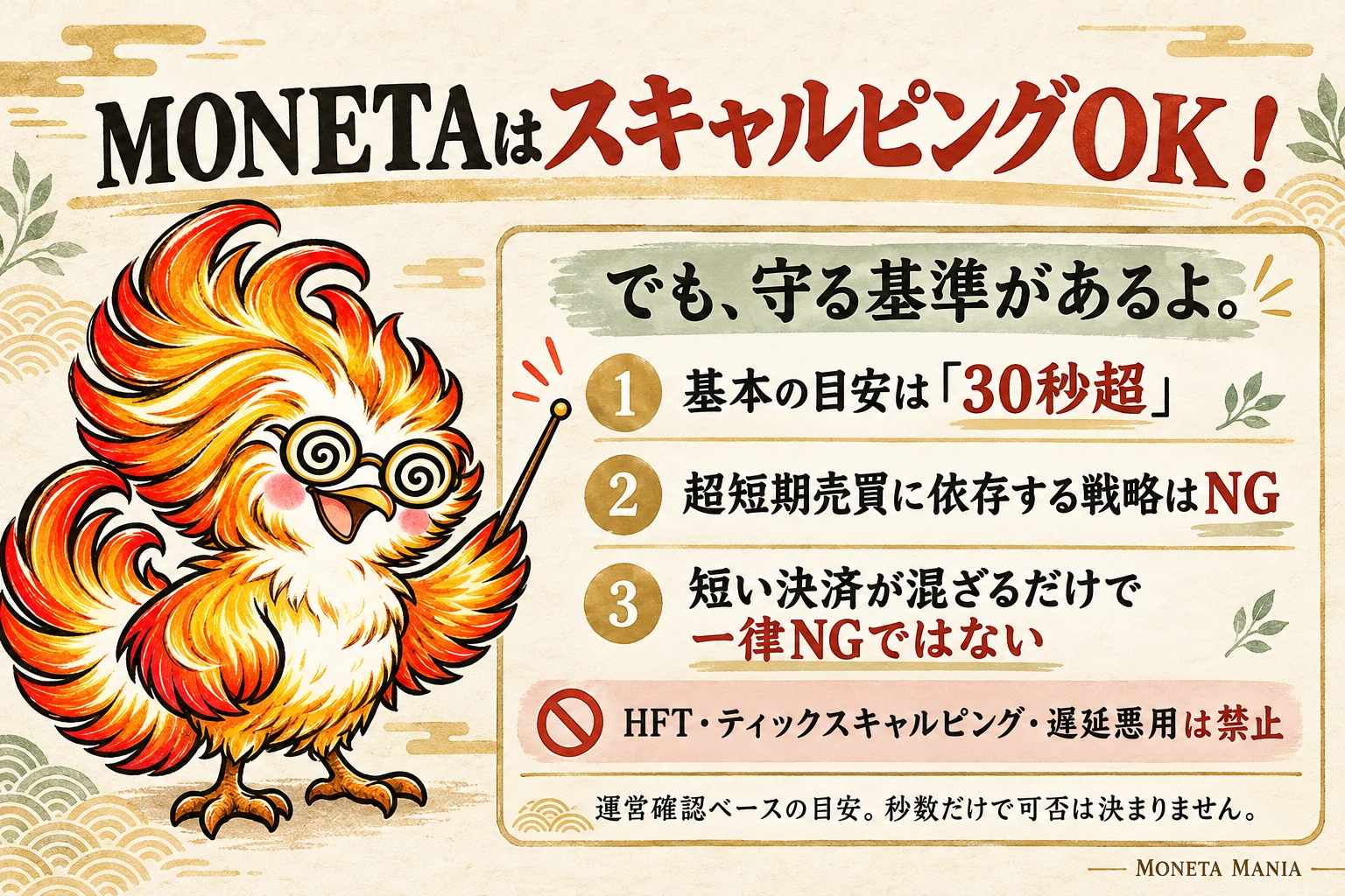 モネタくんと確認：スキャルピングの目安と禁止手法。